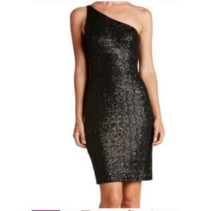 Dress The Population M Medium Cher Black Sequin One Shoulder Wedding Cruise NEW